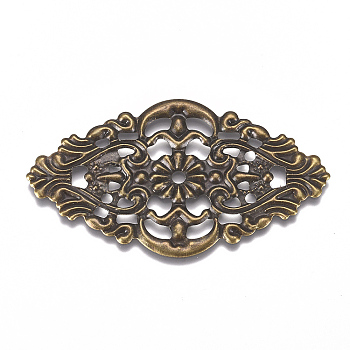 Iron Filigree Joiners Links, Flower, Antique Bronze, 32x55x0.7mm, Hole: 2.5mm