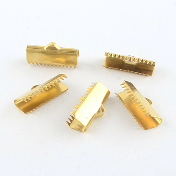 304 Stainless Steel Ribbon Crimp Ends, Golden, 9.5x20mm, Hole: 1.5mm