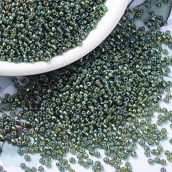 MIYUKI Round Rocailles Beads, Japanese Seed Beads, 11/0, (RR1026) Silverlined Olive AB, 2x1.3mm, Hole: 0.8mm, about 1111pcs/10g