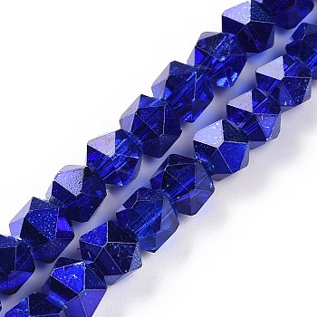 Transparent Glass Beads Strands, Polygon, Medium Blue, 7mm, Hole: 1.2mm, about 68pcs/strand, 19.29''~19.69''(49~50cm)