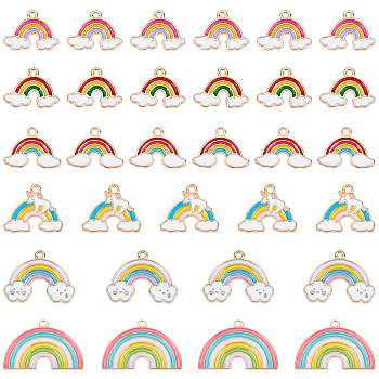 Nbeads 60Pcs 6 Style Alloy Enamel Pendants, Rainbow, Mixed Color, 10pcs/style