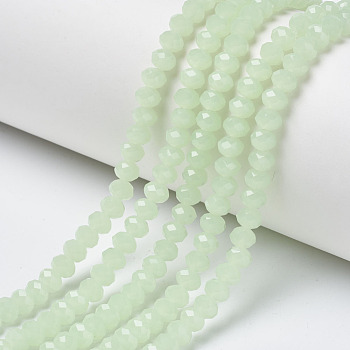 Glass Beads Strands, Imitation Jade, Faceted, Rondelle, Pale Green, 8x6mm, Hole: 1mm, about 68~70pcs/strand, 16 inch(40cm)