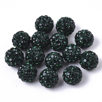 Handmade Polymer Clay Rhinestone Beads, Half Drilled Beads, Round, Emerald, PP11(1.7~1.8mm), 6 Rows Rhinestone, 8mm, Half Hole: 1mm