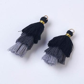 Polyester Tassel Pendants, with Findings, Golden, Gray, 43~50x14~24mm, Hole: 5mm
