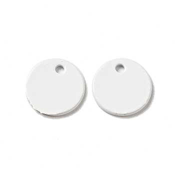 Spray Painted 201 Stainless Steel Charms, Flat Round Charms, White, 8.5x1mm, Hole: 1mm