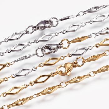 304 Stainless Steel Chain Necklaces, with Lobster Claw Clasps, Rhombus, Mixed Color, 17.7 inch(45cm)