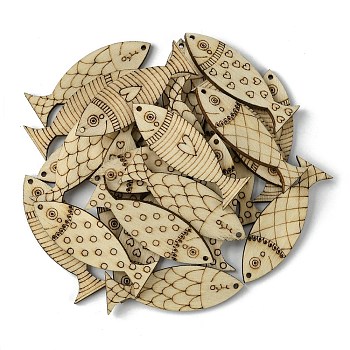 100Pcs Wood Pendants, Fish Charms, Beige, 49x15.5x2.4mm, Hole: 1.6mm, 100pcs/set