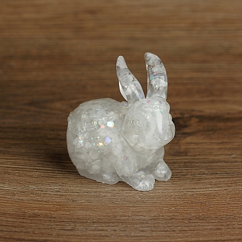 Resin Rabbit Display Decoration, with Natural Quartz Crystal Chips inside Statues for Home Office Decorations, 70x50x70mm