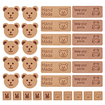 80Pcs 4 Style Cartoon Style Bear Theme Faux Suede Fabric Clothing Label Tags, for DIY Jeans, Bags, Shoes, Hat Accessories, Peru, 12~40x12~22.5x1~1.5mm, 20pcs/style