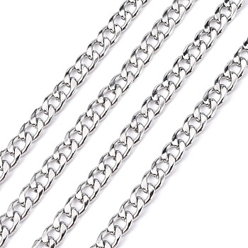 3.28 Feet 304 Stainless Steel Cuban Link Chains, Chunky Curb Chains, Unwelded, Stainless Steel Color, 6mm