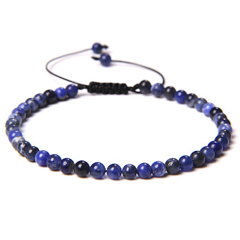 4mm Natural Sodalite Beaded Braided Bracelets, Adjustable Women's Bracelets, 