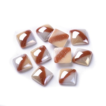 Opaque Glass Cabochons, Stripe Pattern, Square, Colorful, 8x8x3mm