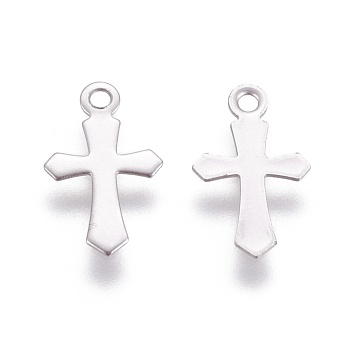 316 Surgical Stainless Steel Tiny Cross Charms, Stainless Steel Color, 11.5x7x0.5mm, Hole: 1mm