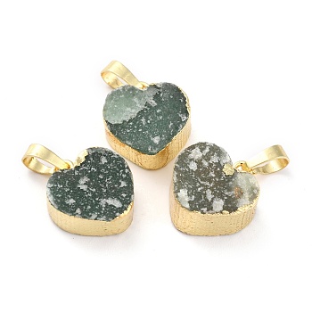 Natural Green Aventurine Pendants, with Golden Brass Findings, Heart, 18.5~19x17~17.5x8~8.5mm, Hole: 7.8x5mm