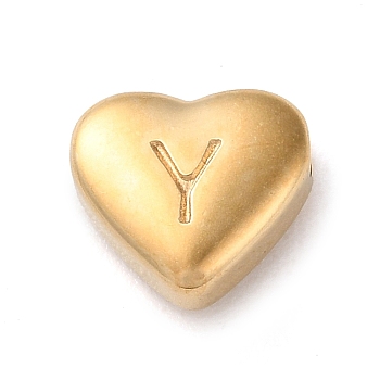 201 Stainless Steel Beads, Golden, Heart, Letter Y, 7x8x3.5mm, Hole: 1.5mm