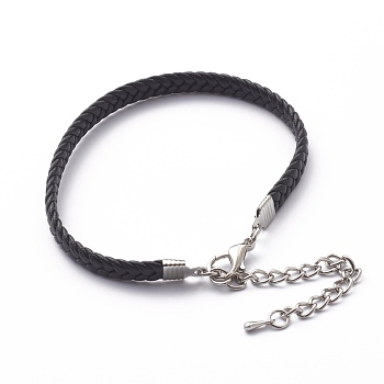 Imitation Leather Cord Bracelets, with Alloy Lobster Claw Clasps, Platinum, Black, 7-5/8 inch(19.5cm)