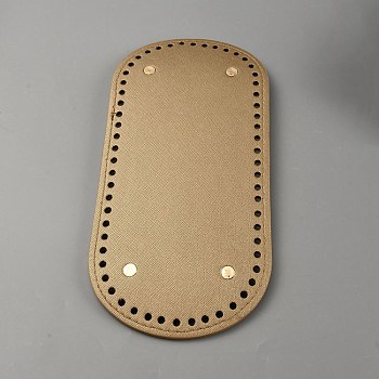 Oval PU Leather Knitting Crochet Bags Nail Bottom Shaper Pad, with Iron Nail, for Bag Bottom Accessories, Goldenrod, 25.5x12x0.85cm, Hole: 5mm