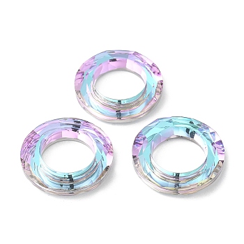 Electroplate Glass Linking Rings, Crystal Cosmic Ring, Prism Ring, Faceted, Back Plated, Round Ring, Violet, 30x6.5mm, Inner Diameter: 17mm