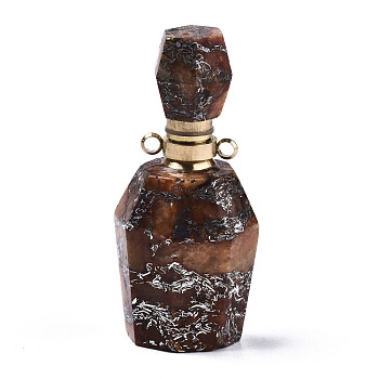 Assembled Synthetic Pyrite and Imperial Jasper Openable Perfume Bottle Pendants, with Brass Findings, Dyed, Sienna, capacity: 1ml(0.03 fl. oz), 41~42x17~18x17~18mm, Hole: 1.8mm, Capacity: 1ml(0.03 fl. oz)