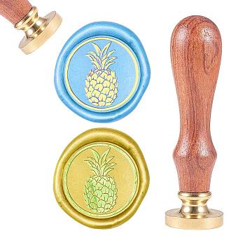 DIY Scrapbook, Brass Wax Seal Stamp and Wood Handle Sets, Pineapple Pattern, Golden, 89.5mm, Stamps: 2.45x1.45cm