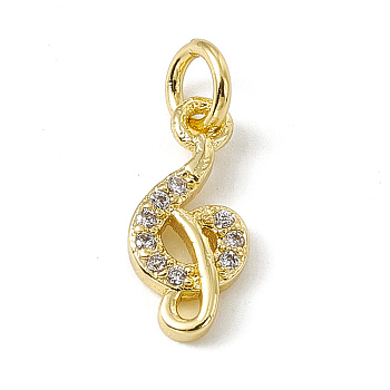 Brass Micro Pave Cubic Zirconia Charms, with Jump Rings, Music Note Charm, Real 18K Gold Plated, 12.5x5.5x2mm, Hole: 2.7mm