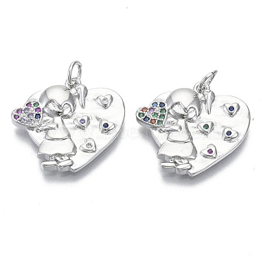 Real Platinum Plated Colorful Heart Brass+Cubic Zirconia Pendants