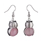 Boucles d'oreilles pendantes hibou en quartz rose naturel(EJEW-A092-08P-04)-3