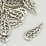 Tibetan Style Alloy Pendants, Lead Free and Cadmium Free, Wing, Antique Silver, 24x9.5x1.5mm, Hole: 1.5mm(TIBEP-LF10839YKG-AS-FF)