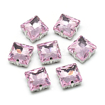 Sew on Rhinestone, Multi-strand Links, Glass Rhinestone, with Brass Prong Settings, Garments Accessories, Faceted, Square, Platinum, Pearl Pink, 8x8x5.5mm, Hole: 0.8~1mm(RGLA-T037-8x8mm-03)