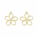 Rack Plating Alloy Flower Open Back Bezel Pendants, For DIY UV Resin, Epoxy Resin, Pressed Flower Jewelry, Cadmium Free & Nickel Free & Lead Free, Light Gold, 19x17.5x1.2mm, Hole: 1.2mm(FIND-G052-30LG)