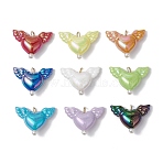 Acrylic Heart & Wings Charms, with ABS Plastic Imitation Pearl Beads, Real 16K Gold Plated 304 Stainless Steel Finding, Mixed Color, 21.5x29.5x10mm, Hole: 4x3.5mm(PALLOY-JF03639)