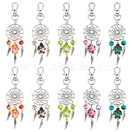 10Pcs 5 Styles Woven Net/Web with Feather Alloy Pendant Decoration, with Sea Turtle Synthetic Turquoise and Alloy Lobster Claw Clasps, Mixed Color, 103mm, 2pcs/style(HJEW-MA00006)
