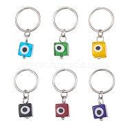 Handmade Lampwork Braiding Hair Pendants Decoration Clips, for Hair Styling, with Iron Jump Rings, Cube with Evil Eye, Mixed Color, 29~31mm(OHAR-JH00026)