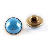 1-Hole Brass Resin Button, Flat Round, Deep Sky Blue, 10x8mm, Hole: 3x2.5mm(BUTT-WH0015-35B)