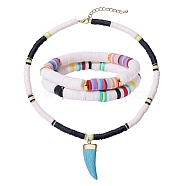 Stretch Bracelets and Pendant Necklace Jewelry Sets, with Handmade Polymer Clay Heishi Beads, Brass Spacer Beads, Alloy Findings and Synthetic Turquoise Pendants, Mixed Color, Inner Diameter: 2-1/8 inch(5.5cm), 3pcs/set(SJEW-SZ0001-002)