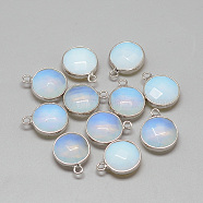 Opalite Pendants, with Brass Findings, Faceted, Flat Round, Platinum, Light Steel Blue, 19~21x15~16x6~7mm, Hole: 2mm(G-Q964-09P)