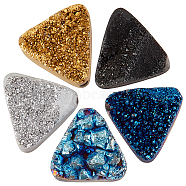 5Pcs 5 Colors Electroplated Natural Druzy Quartz Crystal Beads, Triangle, Mixed Color, 14x15x8~9mm, Hole: 1.5mm, 1pc/color(G-OC0003-98)