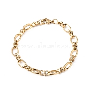 Ion Plating(IP) 304 Stainless Steel Bowknot & Oval Link Chain Bracelet for Women, Golden, 7-1/2 inch(19.1cm)(BJEW-G669-18G)