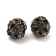 Gunmetal Brass Rhinestone Beads, Round, Black Diamond, 10x10x9.5mm, Hole: 1.2mm(RB-F035-05B-01)
