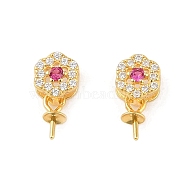 925 Sterling Silver Micro Pave Cubic Zirconia Peg Bails Pendants, Flower, Hot Pink, 10.5x6x4mm, Hole: 2x4mm, Pin: 0.7mm(STER-B004-06G-01)