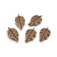 Tibetan Style Alloy Pendants, Leaf, Cadmium Free & Nickel Free & Lead Free, Antique Bronze, 30x18x2mm, Hole: 1.6mm(MLF0592Y-NF)