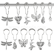 Animal Theme Iron Shower Curtain Rings for Bathroom, with Tibetan Style Alloy Tortoise Pendants, Dragonfly/Elephant/Reindeer, Antique Silver & Platinum, 111~140mm, 6 style, 2pcs/style, 12pcs/set(HJEW-PH01844)