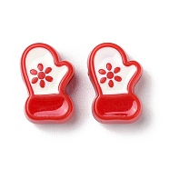 Christmas Decorations Theme Opaque Acrylic Bead with Enamel, White, Gloves, 22x15x9mm, Hole: 3.5mm(OACR-Z021-01E)