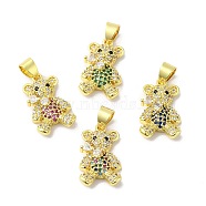 Rack Plating Brass Pave Cubic Zirconia Pendants, Bear Charms, Real 18K Gold Plated, Long-Lasting Plated, Cadmium Free & Lead Free, Mixed Color, 20.5x12x5mm, Hole: 5x4mm(KK-R144-17G)