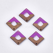 Resin & Walnut Wood Links connectors, Rhombus, Medium Orchid, 27.5x27.5x3~3.5mm, Hole: 2mm(RESI-S367-15E)