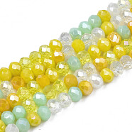 Opaque Glass Beads Strands, Imitation Jade Glass, Faceted Rondelle, Gold, 3x2mm, Hole: 0.8mm, about 186~193pcs/strand, 17.13 inch~17.32 inch(43.5cm~44cm)(GLAA-T006-07-A06)