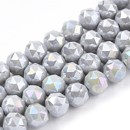 Electroplate Opaque Glass Beads Strands, AB Color Plated, Faceted, Round, Light Grey, 8x7.5mm, Hole: 1.5mm, about 71~72pcs/strand, 20.87''(53cm)(EGLA-H101-01E)
