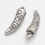 Tibetan Style Alloy Pendants, Tusk Shape, Antique Silver, 25x7x7mm, Hole: 2mm(PALLOY-E391-37AS)