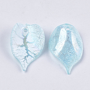 Acrylic Pendants, Crackle & AB Color, Petal , Light Sky Blue, 21x13~14x5mm, Hole: 1.5mm(CACR-Q034-10B)