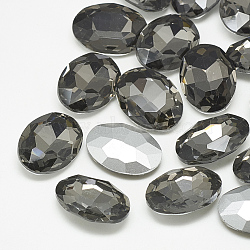 Pointed Back Glass Rhinestone Cabochons, Back Plated, Faceted, Oval, Black Diamond, 25x18x6mm(RGLA-T080-18x25mm-03)